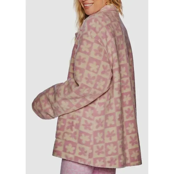 $226 Beach Riot Women's Pink Skye Mod Flower Fleece Shirt Jacket Coat Size M - Picture 3 of 4
